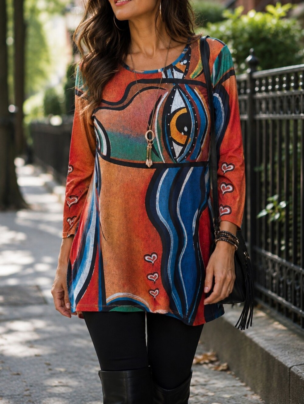 NWT Funsport Abstract Multicolor Tunic Dress Bold Graphic Print Long Sleeve